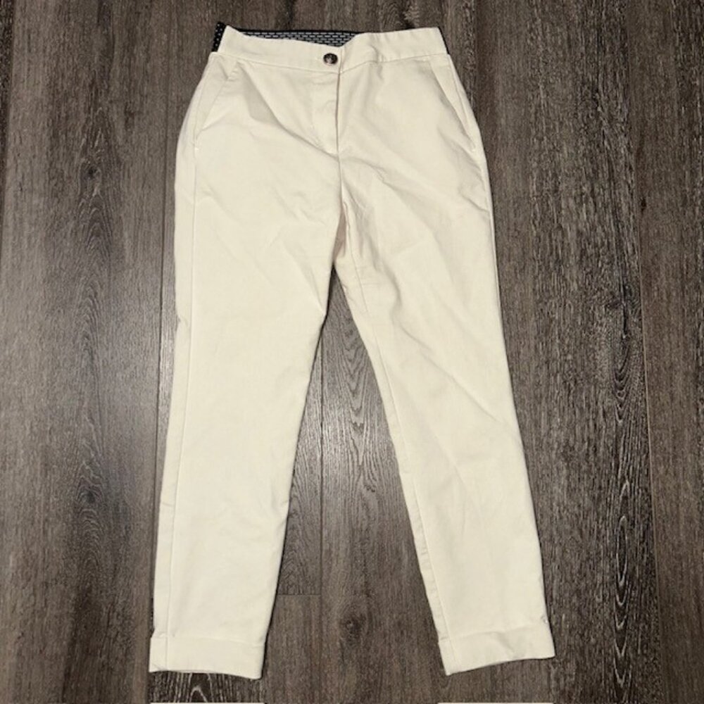 Zara Womens Ivory Work Business Trousers Pants Straight Cuffed Leg Size Small